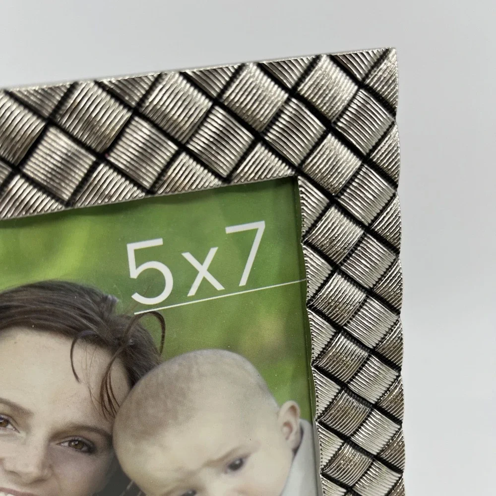 Pewter Heavy Picture Frame Criss Cross Pattern Fits 5x7